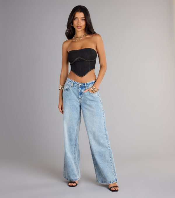 Trendy Girl Denim Strapless Corset Crop Top - Image 3