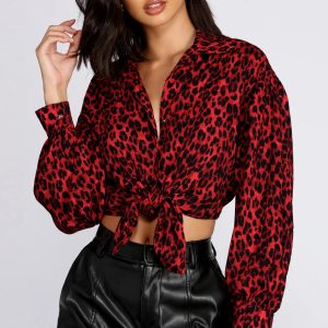 Button Up Leopard Print Blouse