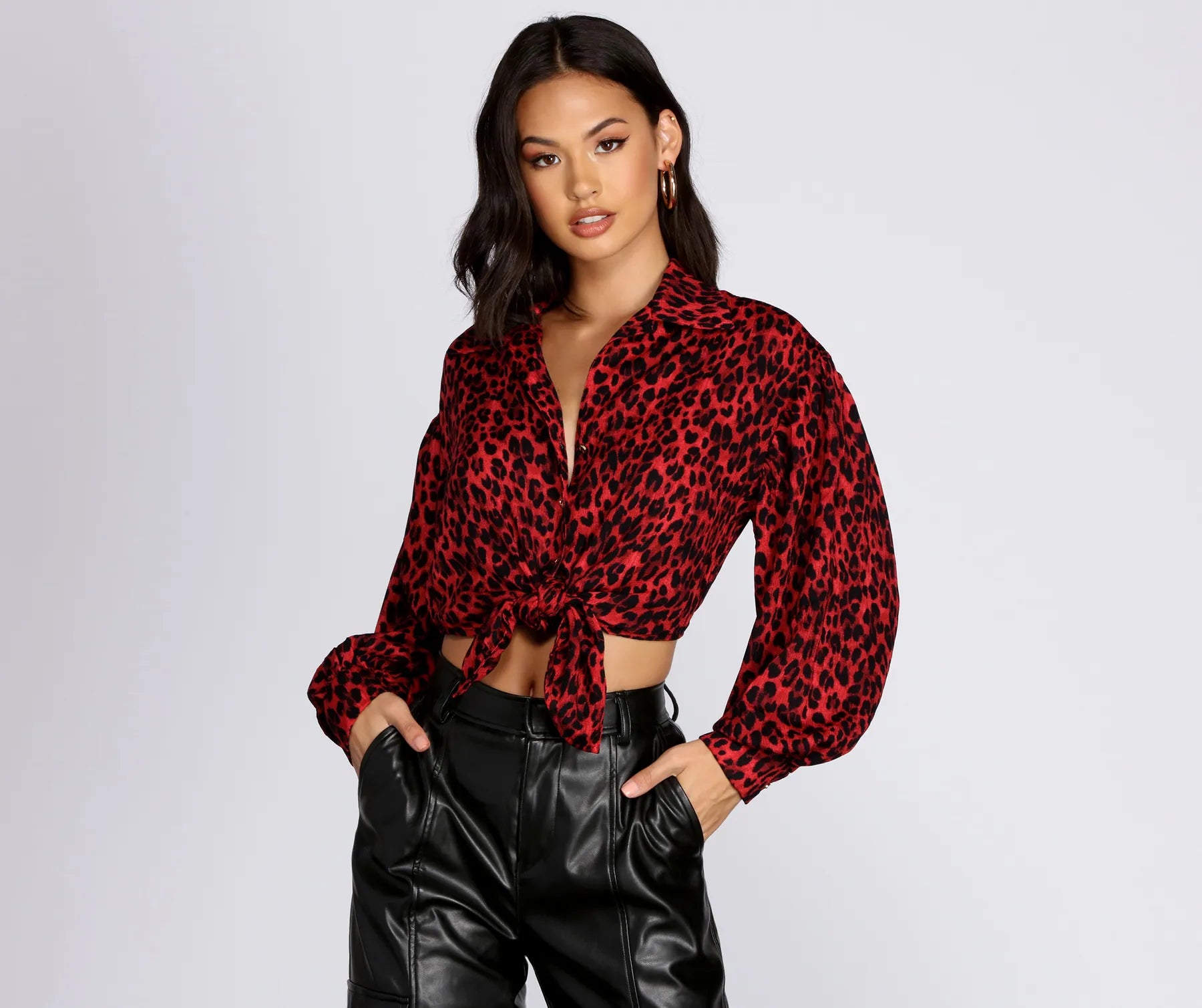 Button Up Leopard Print Blouse - Image 2