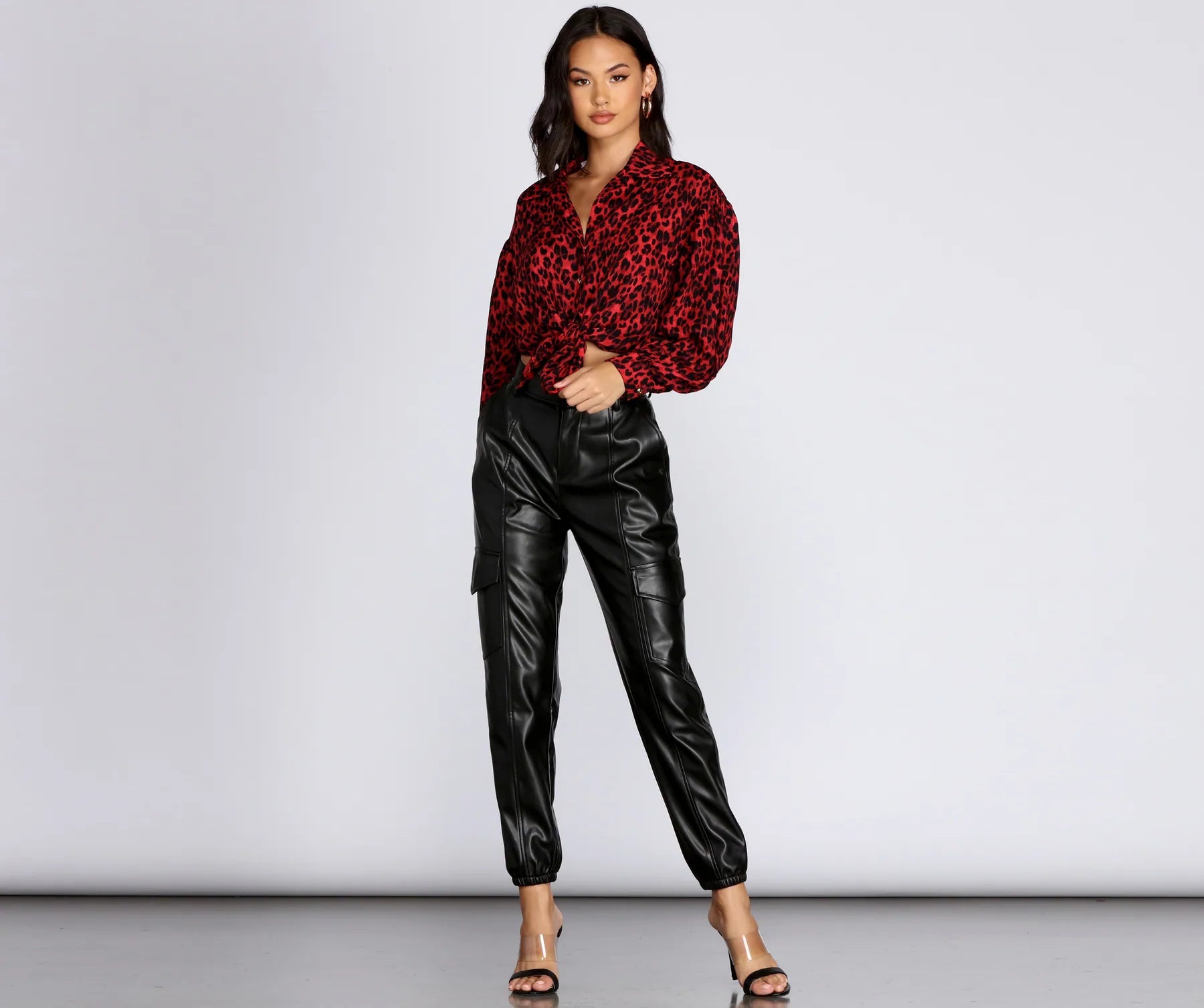 Button Up Leopard Print Blouse - Image 3