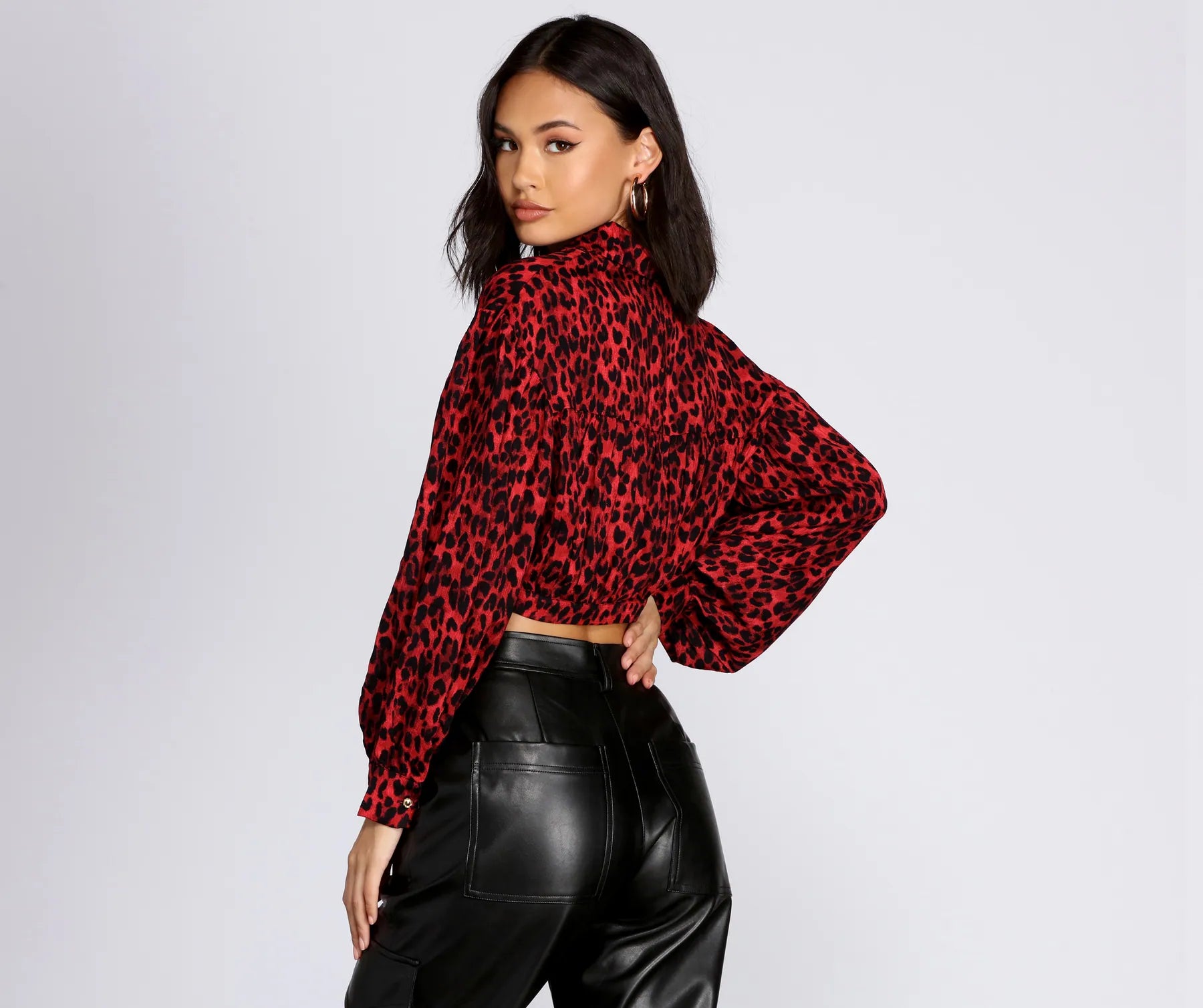Button Up Leopard Print Blouse - Image 4