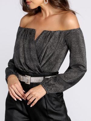 Off The Shoulder Glitter Knit Bodysuit