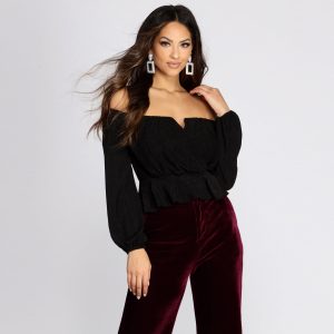 Glitzy Wrap Front Peplum Blouse