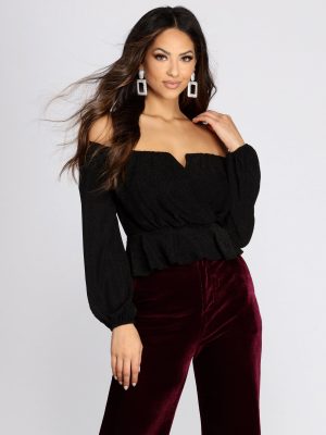 Glitzy Wrap Front Peplum Blouse