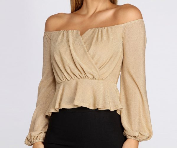 Glitzy Wrap Front Peplum Blouse - Image 7