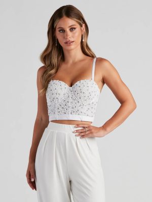 Dearly Beloved Beaded Pearl And Rhinestone Bustier