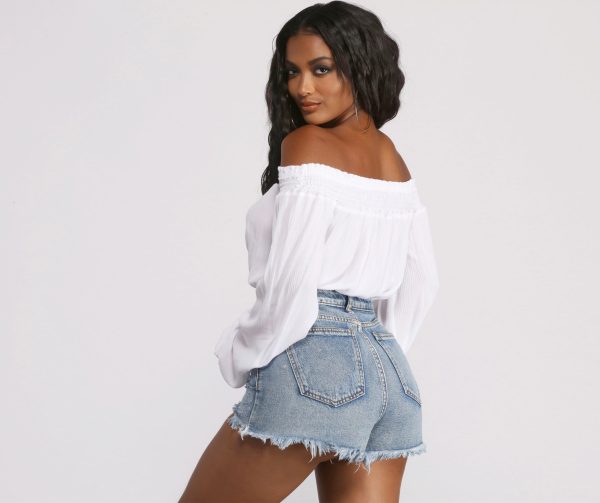 Off The Shoulder Long Sleeve Gauze Crop Top - Image 10