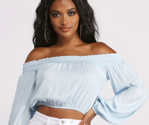 Off The Shoulder Long Sleeve Gauze Crop Top - Image 8