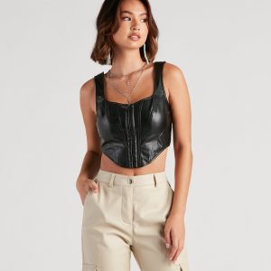 The Hook Up Faux Leather Corset Top