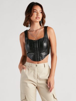 The Hook Up Faux Leather Corset Top