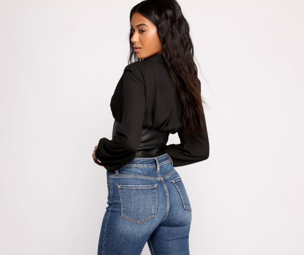 Stunning Satin and Faux Leather Corset Crop Top - Image 2