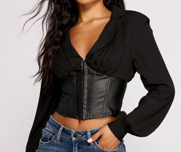 Stunning Satin and Faux Leather Corset Crop Top - Image 3