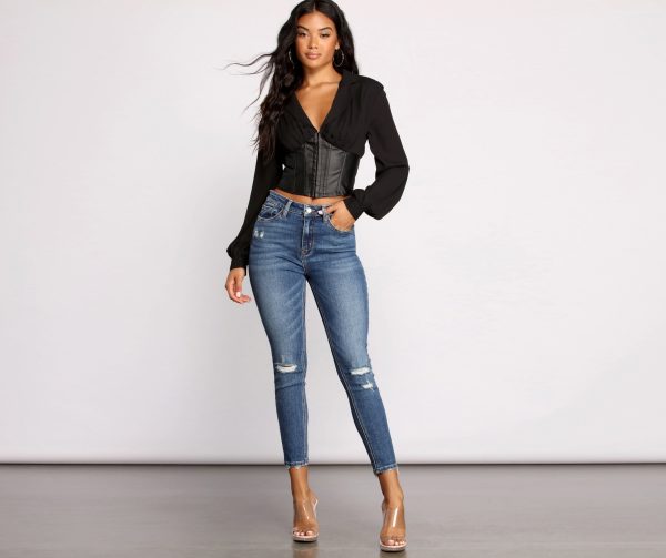 Stunning Satin and Faux Leather Corset Crop Top - Image 4