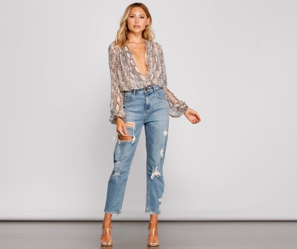 Snake Charmer Chiffon Surplice Bodysuit - Image 4