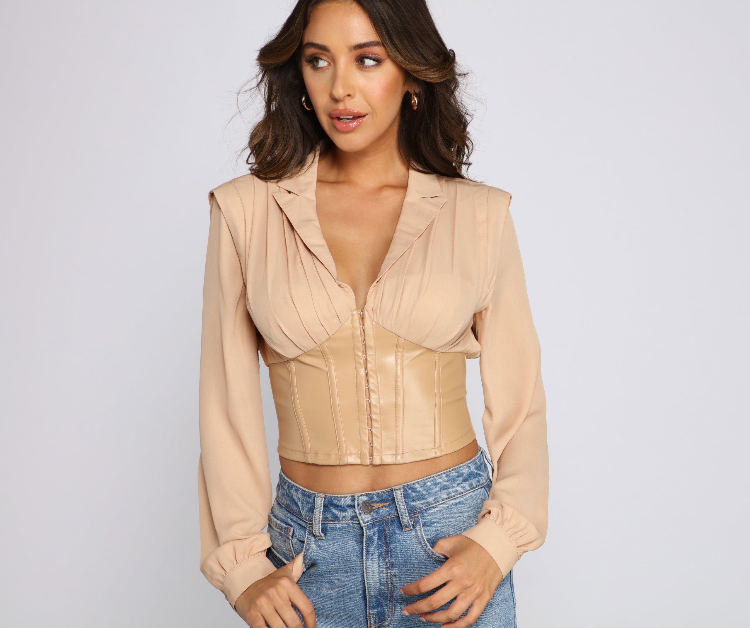 Stunning Satin and Faux Leather Corset Crop Top - Image 5