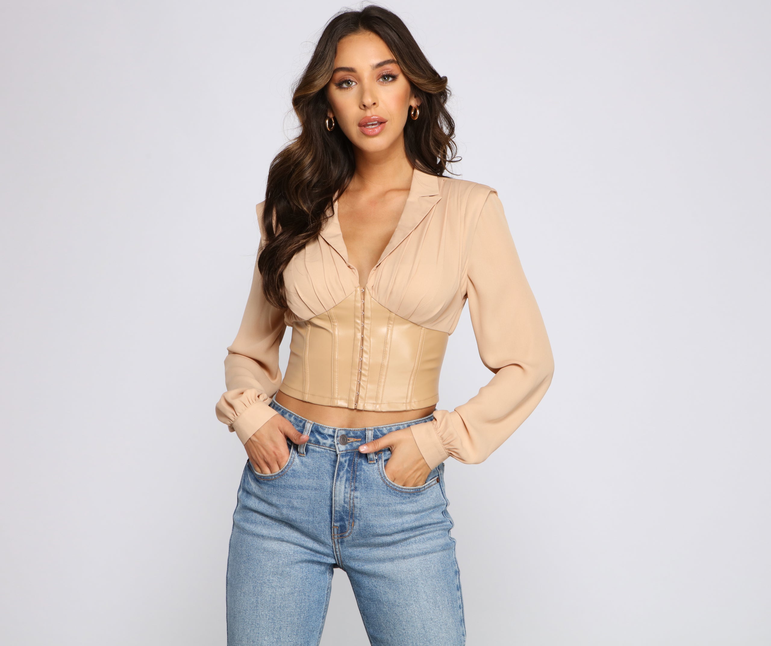 Stunning Satin and Faux Leather Corset Crop Top - Image 7