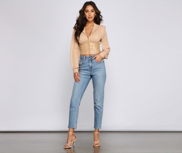 Stunning Satin and Faux Leather Corset Crop Top - Image 8