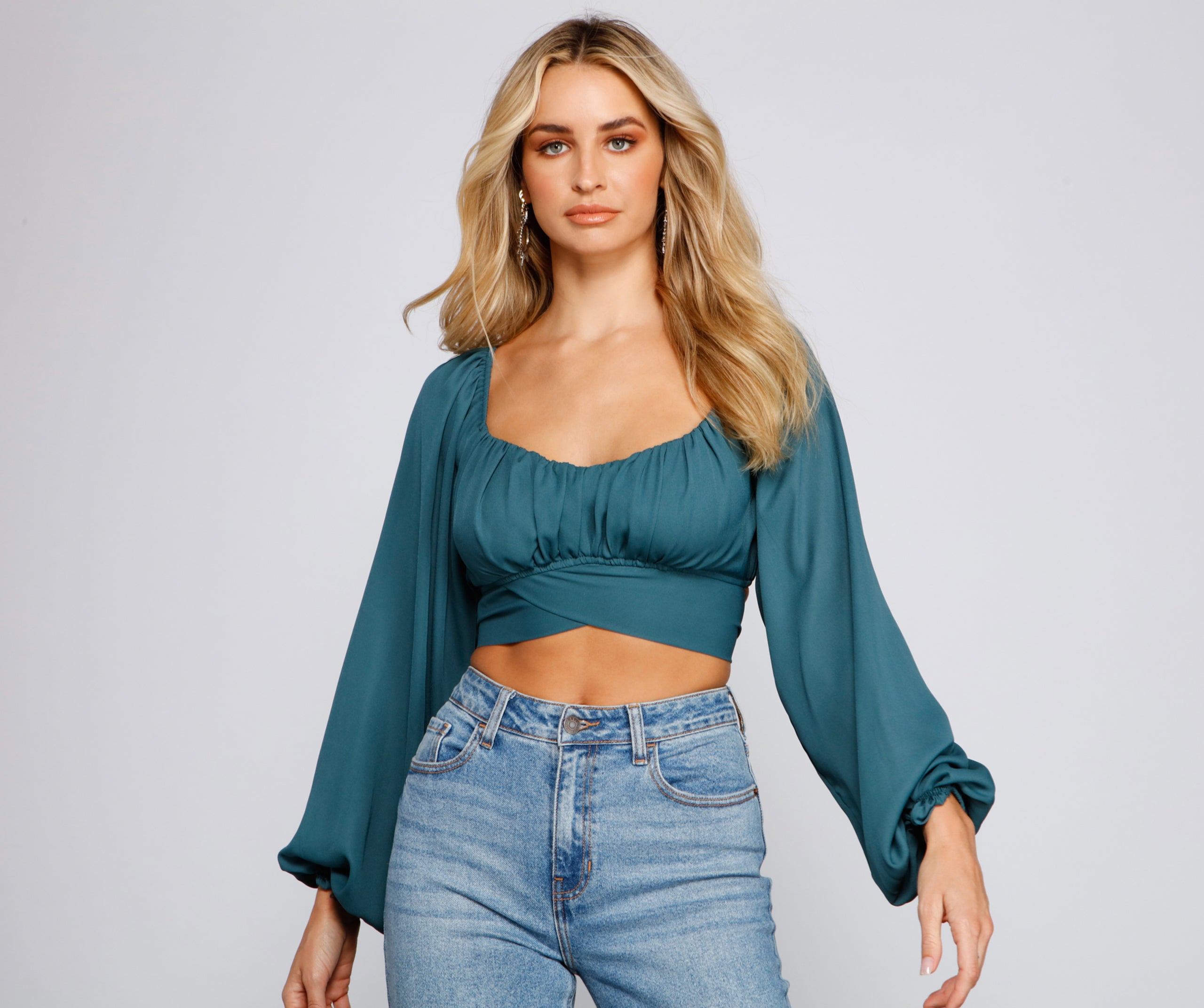 Cinched And Chic Chiffon Crop Top - Image 5