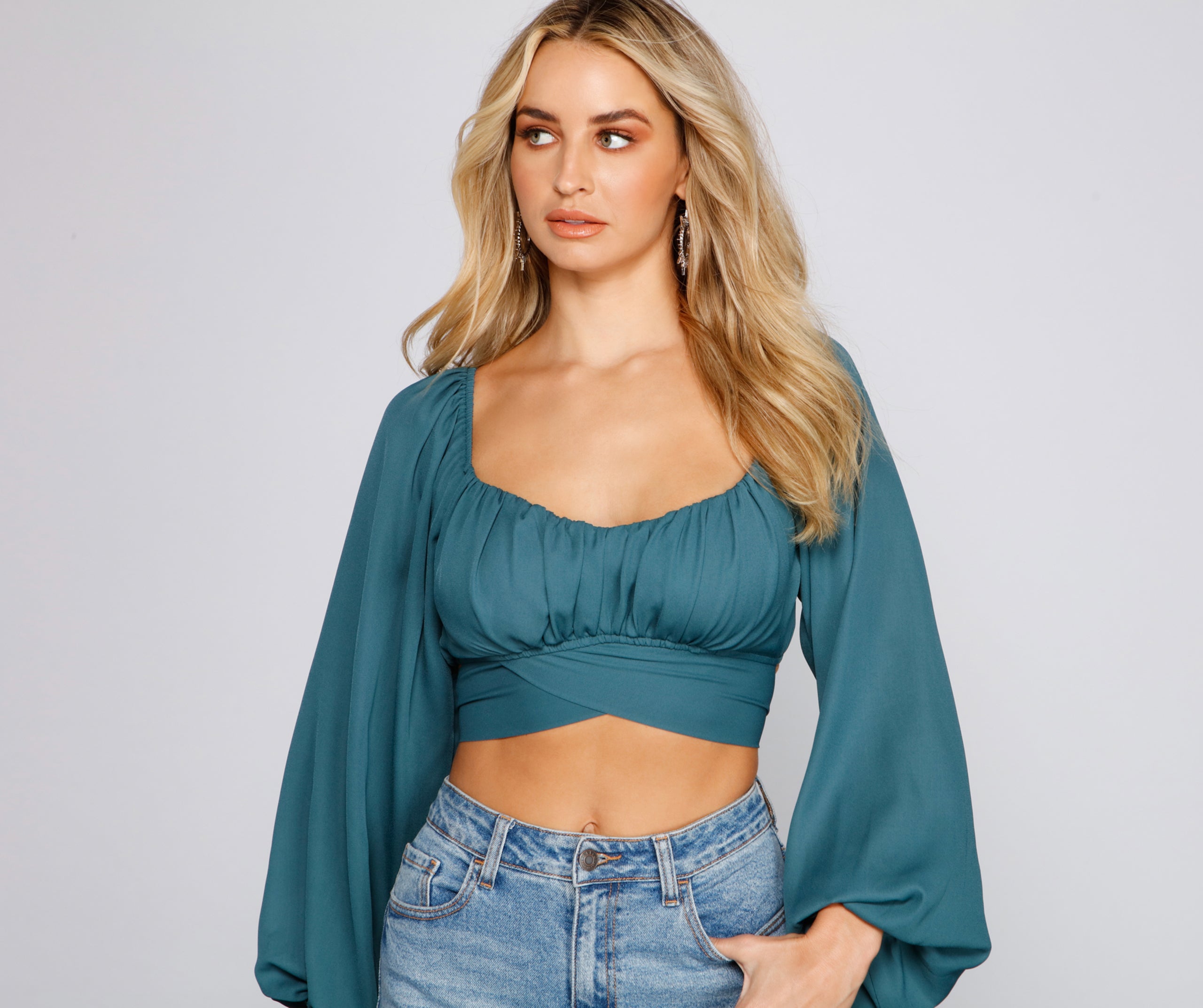 Cinched And Chic Chiffon Crop Top - Image 7
