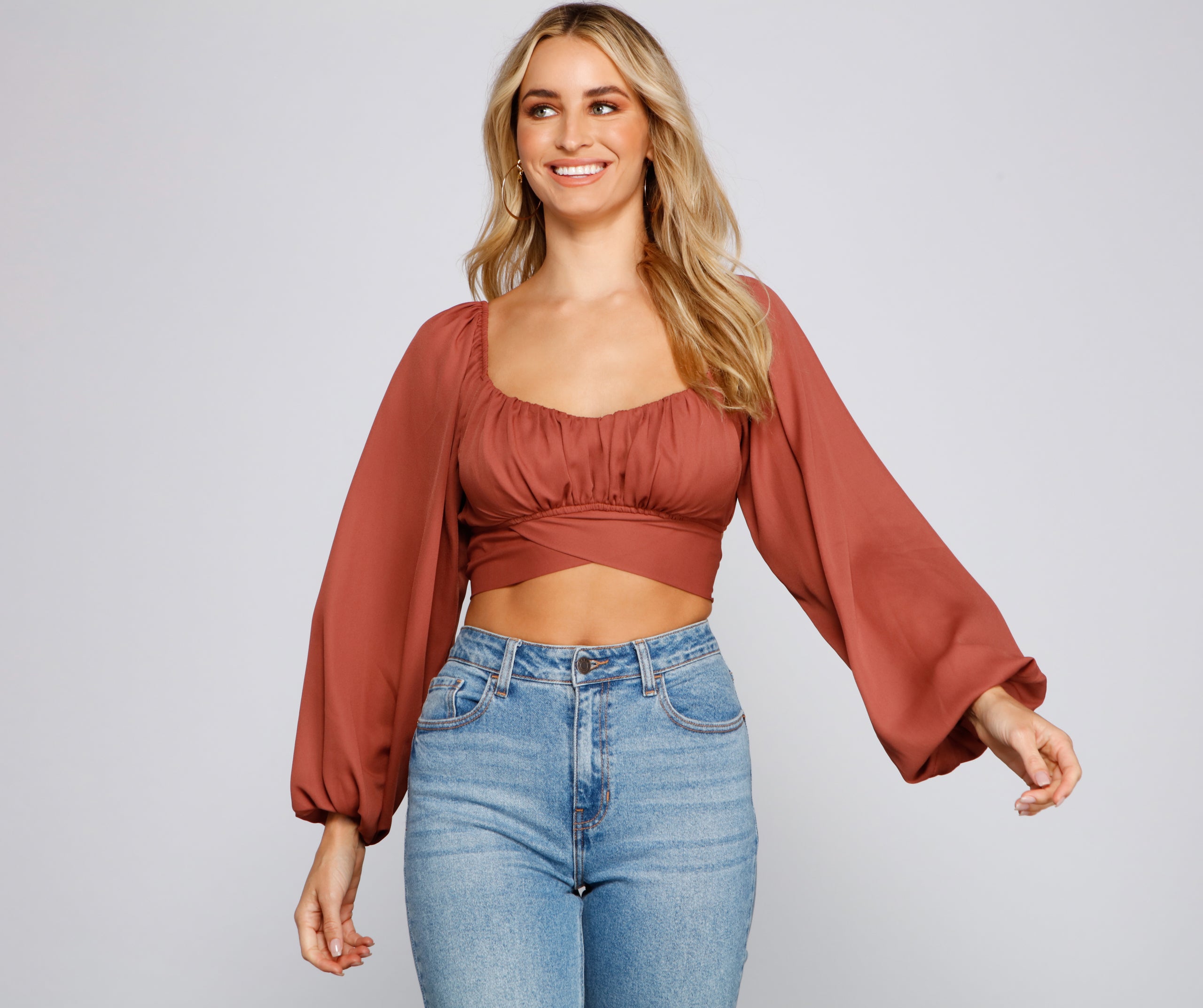 Cinched And Chic Chiffon Crop Top - Image 3
