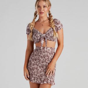 Cali Palms Cap Sleeve Tie-Front Top