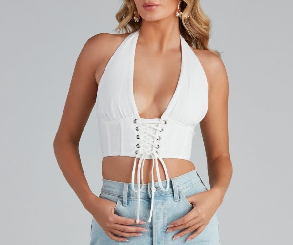 Lovin' It Lattice Linen Halter Top - Image 3