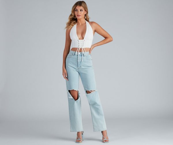 Lovin' It Lattice Linen Halter Top - Image 4