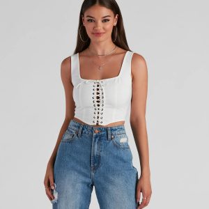 All Day Play Lace-Up Tank Crop Top
