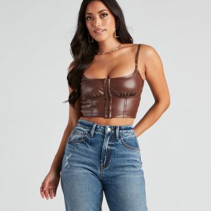 She's Sleek Faux Leather Cropped Corset