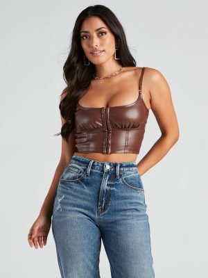 She's Sleek Faux Leather Cropped Corset