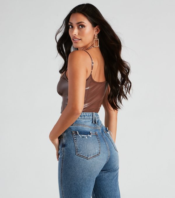 She's Sleek Faux Leather Cropped Corset - Image 2