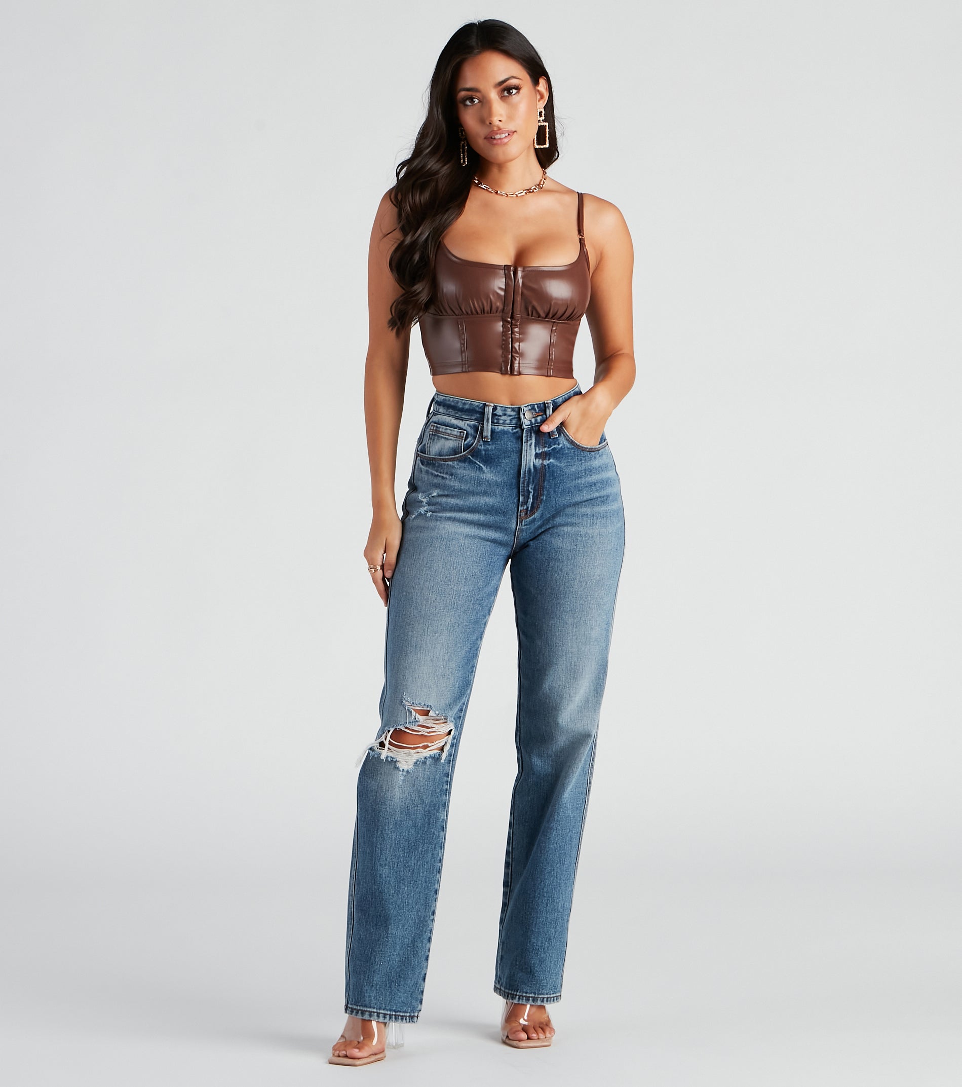 She's Sleek Faux Leather Cropped Corset - Image 3