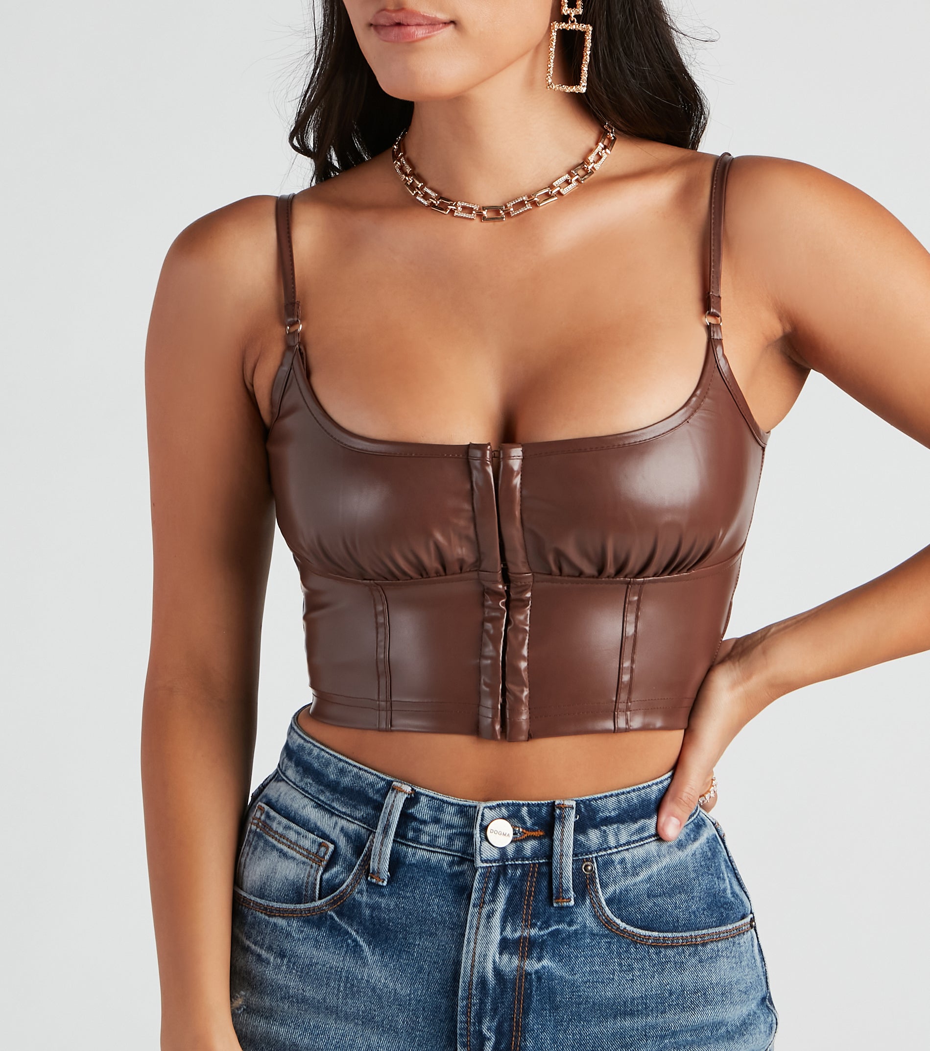She's Sleek Faux Leather Cropped Corset - Image 4