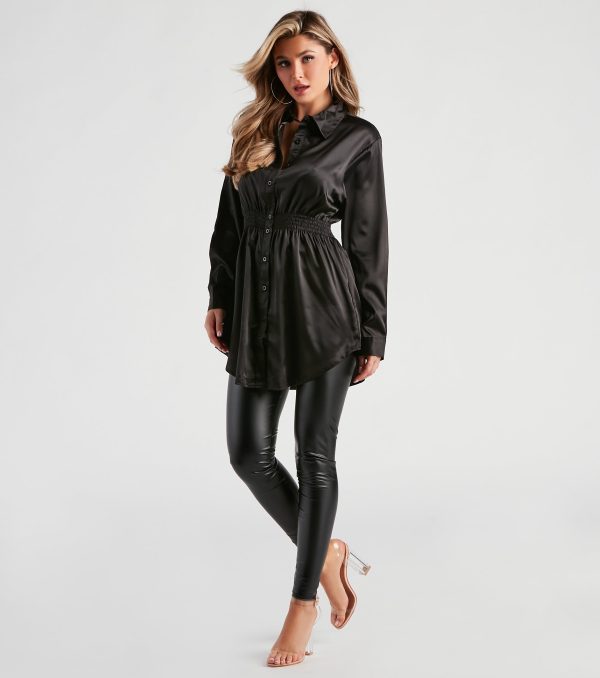 Fall Nights Satin Button-Up Short Dress - Image 10