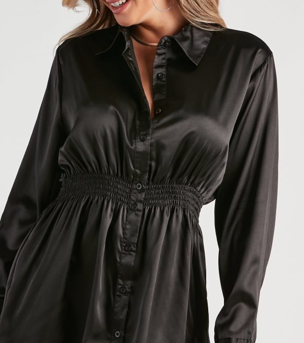 Fall Nights Satin Button-Up Short Dress - Image 14