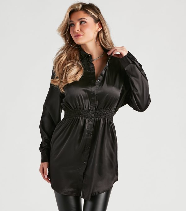Fall Nights Satin Button-Up Short Dress - Image 13