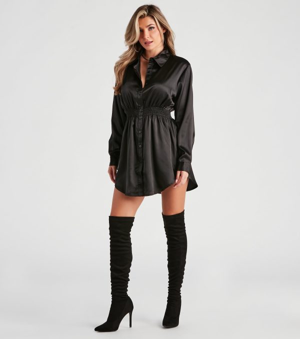 Fall Nights Satin Button-Up Short Dress - Image 9