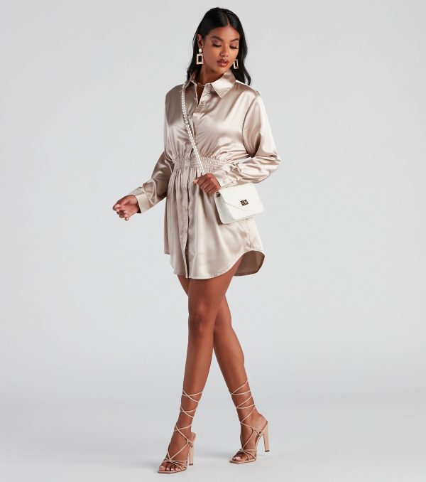 Fall Nights Satin Button-Up Short Dress - Image 3