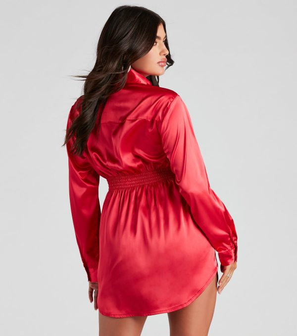 Fall Nights Satin Button-Up Short Dress - Image 16