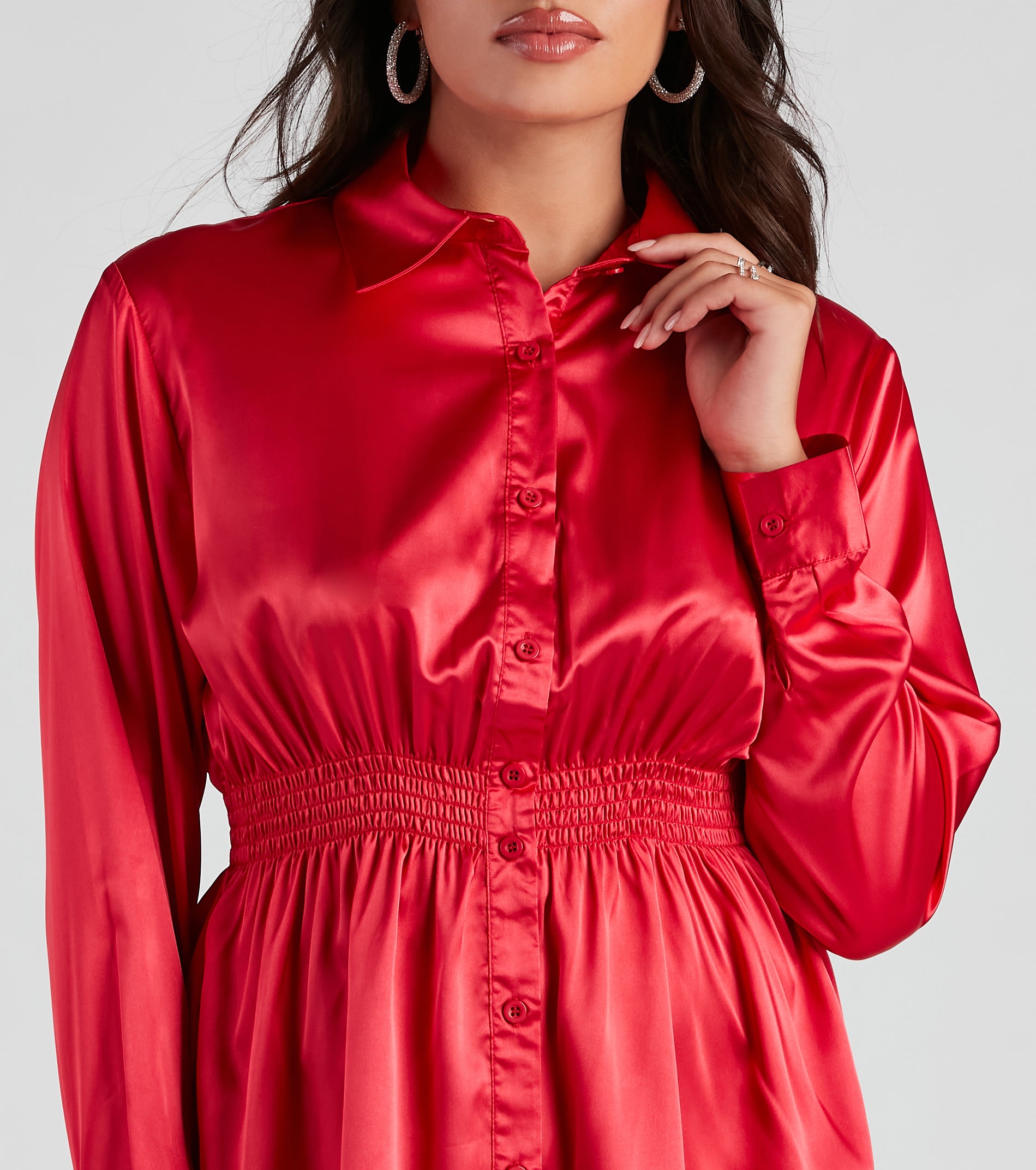 Fall Nights Satin Button-Up Short Dress - Image 18