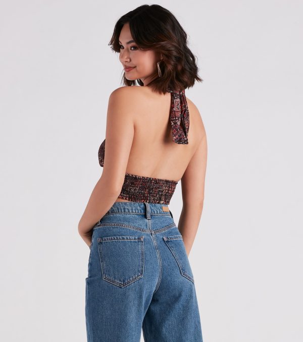 Sultry Boho Print Halter Crop Top - Image 2