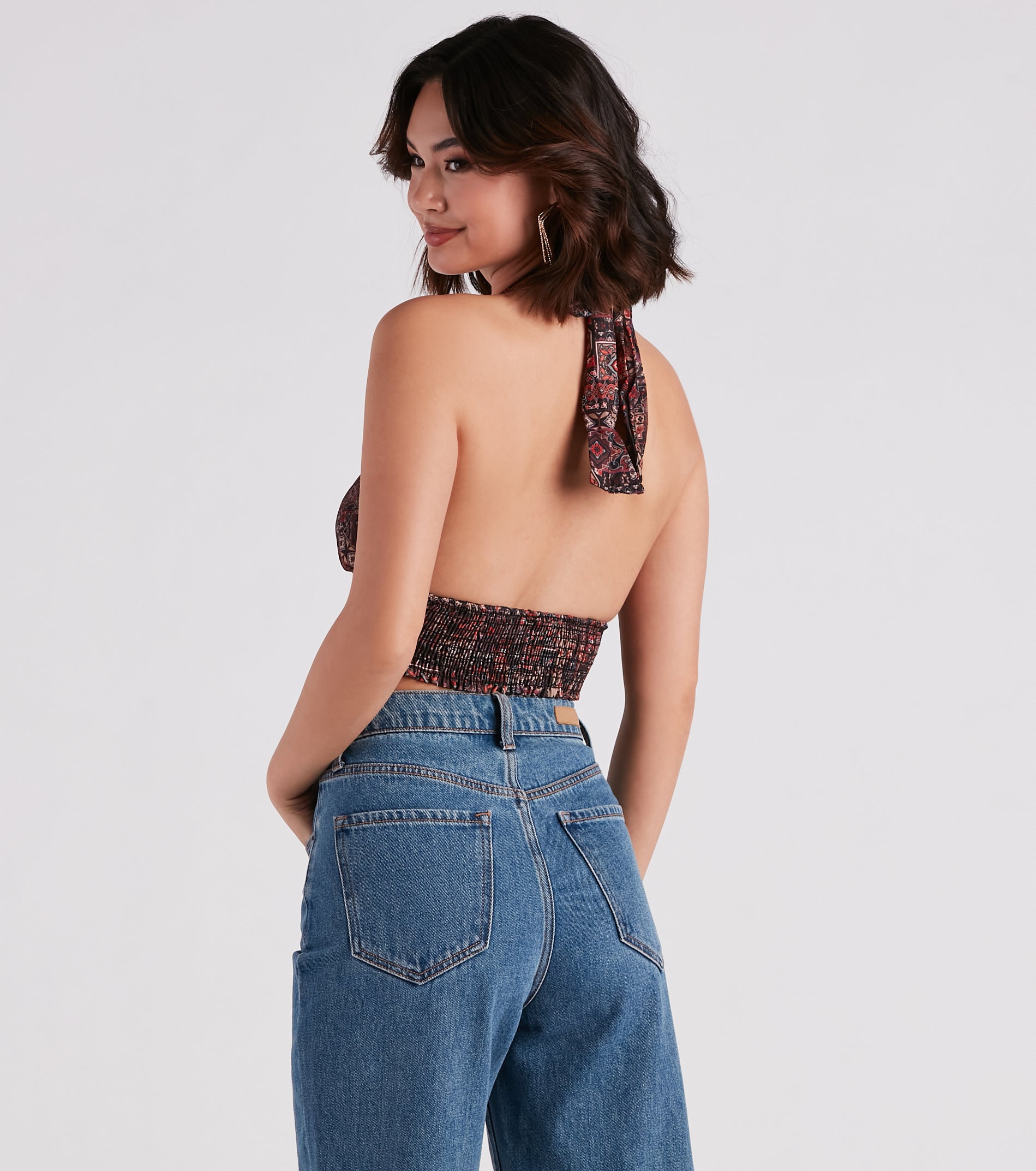 Sultry Boho Print Halter Crop Top - Image 2