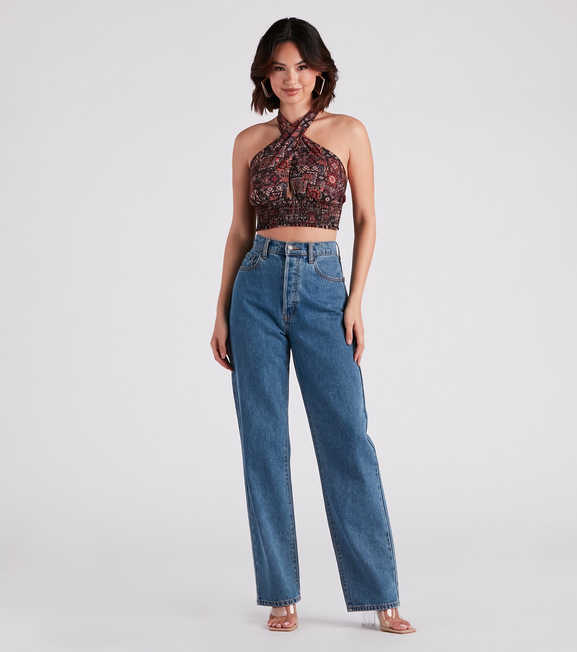 Sultry Boho Print Halter Crop Top - Image 3