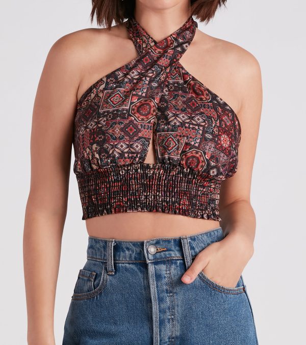 Sultry Boho Print Halter Crop Top - Image 4