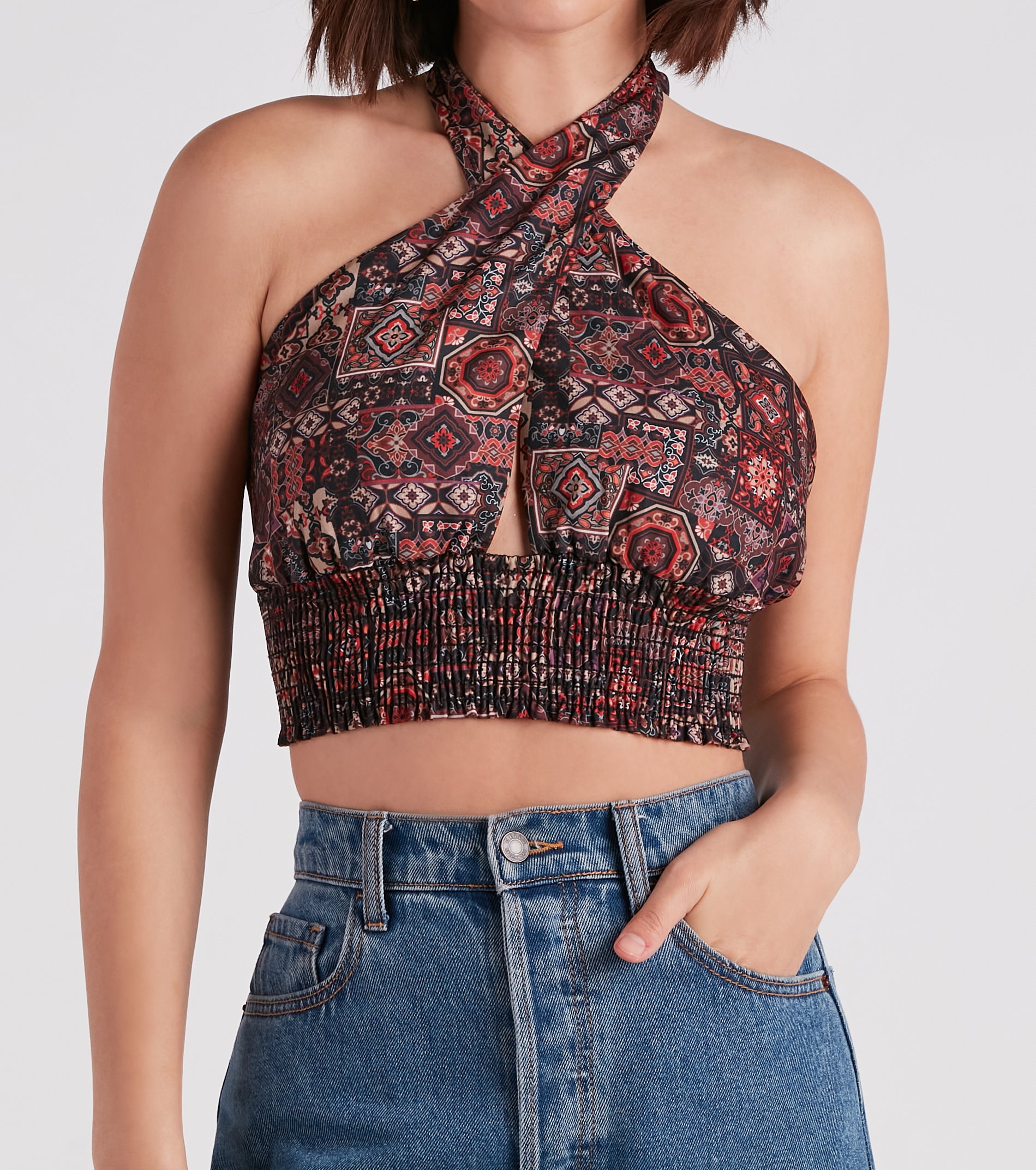 Sultry Boho Print Halter Crop Top - Image 4
