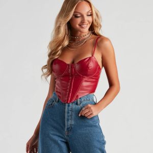 High Roads Faux Leather Corset Crop Top