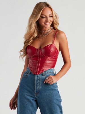 High Roads Faux Leather Corset Crop Top