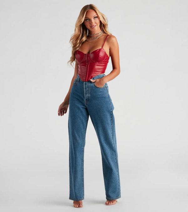 High Roads Faux Leather Corset Crop Top - Image 3