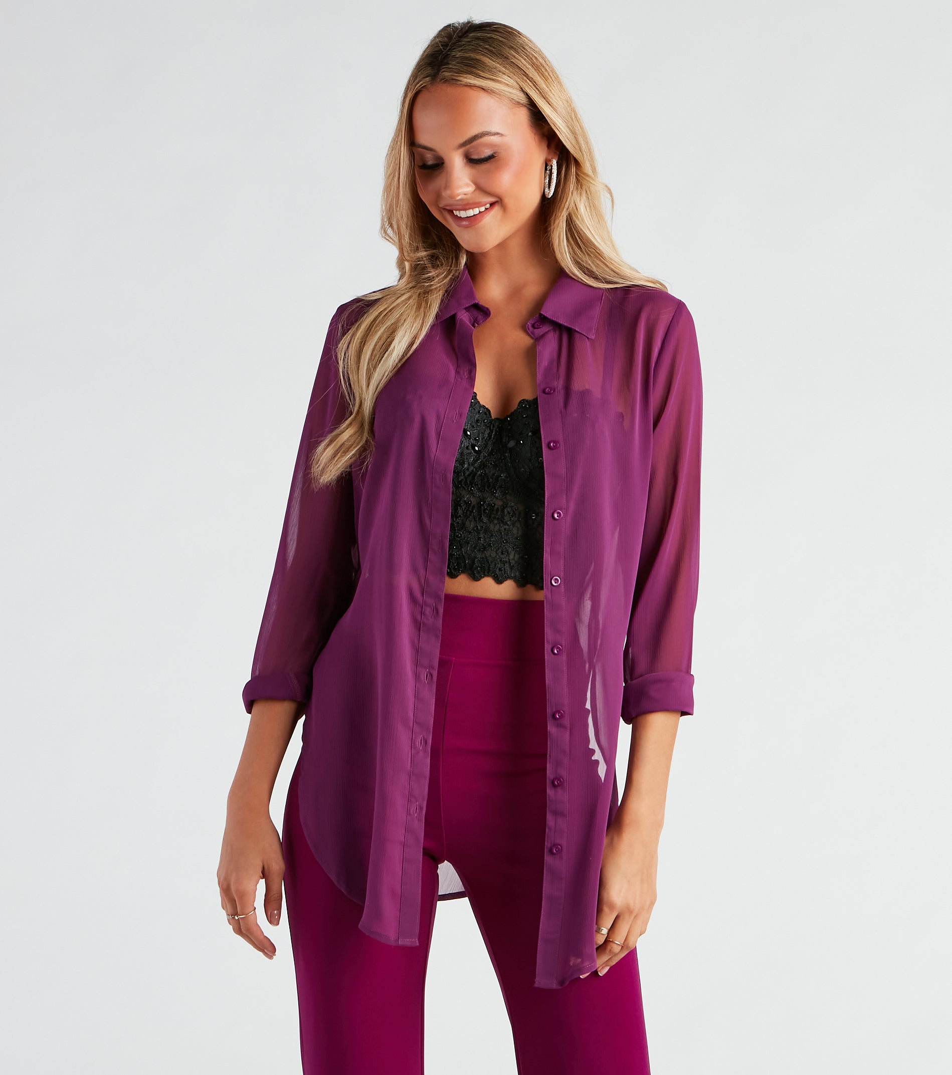 Such A Staple Sheer Button-Up Tunic - Image 11