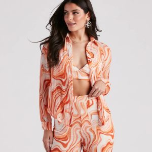 Spring Break Vibes Pleated Button-Down Top